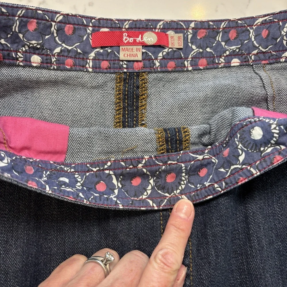 Boden A-Line Knee Length Side Zippered Denim Skirt Pockets Boho Peasant Size 8 - Picture 4 of 8